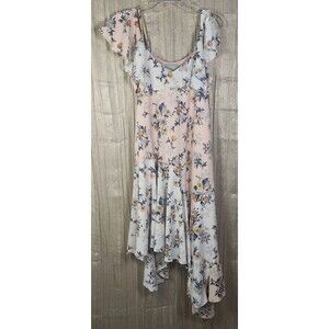 Skies are Blue Pink White Floral Ruffle Midi Dress Romantic Bridgerton Pockets S